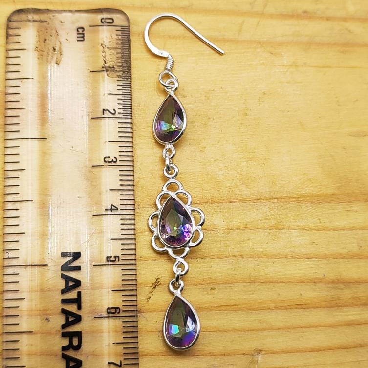 Designer Mystic Quartz Earrings – Long Dangle Statement Style