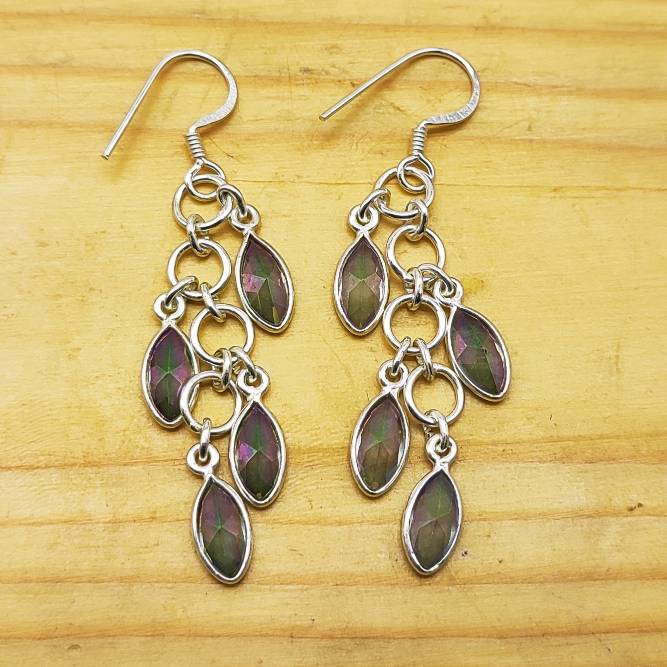 Handmade Mystic Topaz Dangle Earrings – 925 Silver