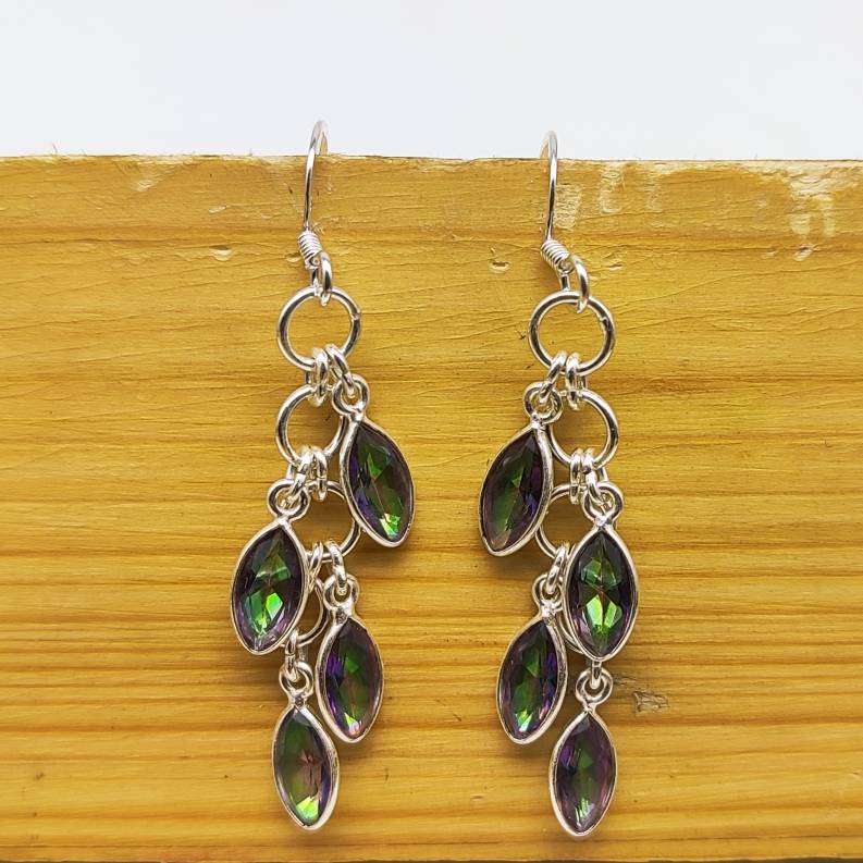 Handmade Mystic Topaz Dangle Earrings – 925 Silver