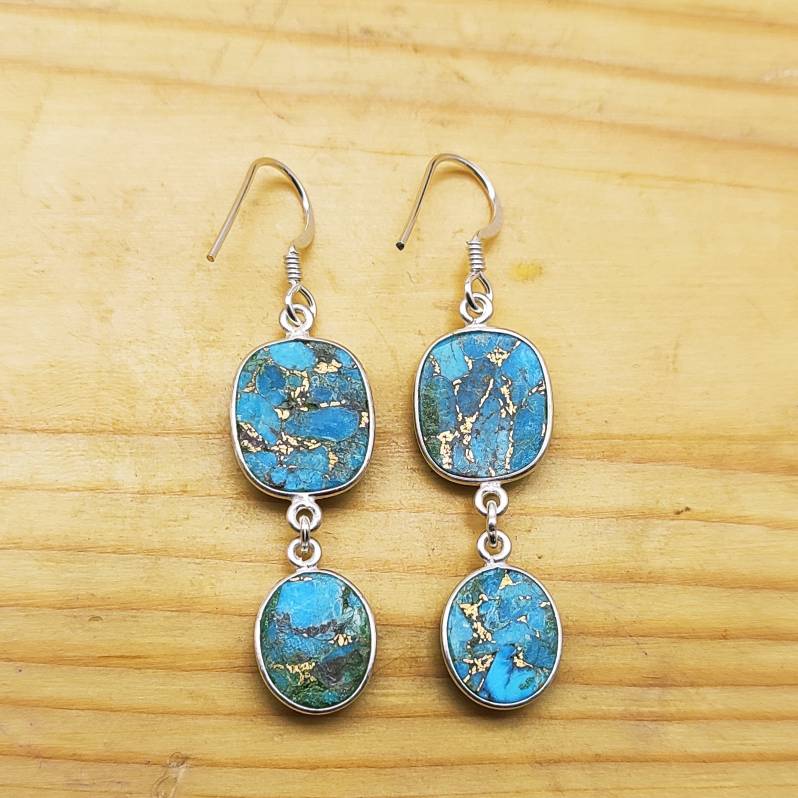 925 Sterling Silver Blue Copper Turquoise Earring