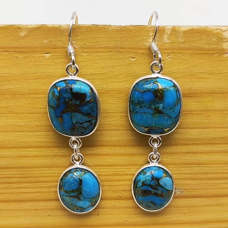 925 Sterling Silver Blue Copper Turquoise Earring