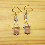 925 Silver Minimalist Rose Quartz Square Earrings