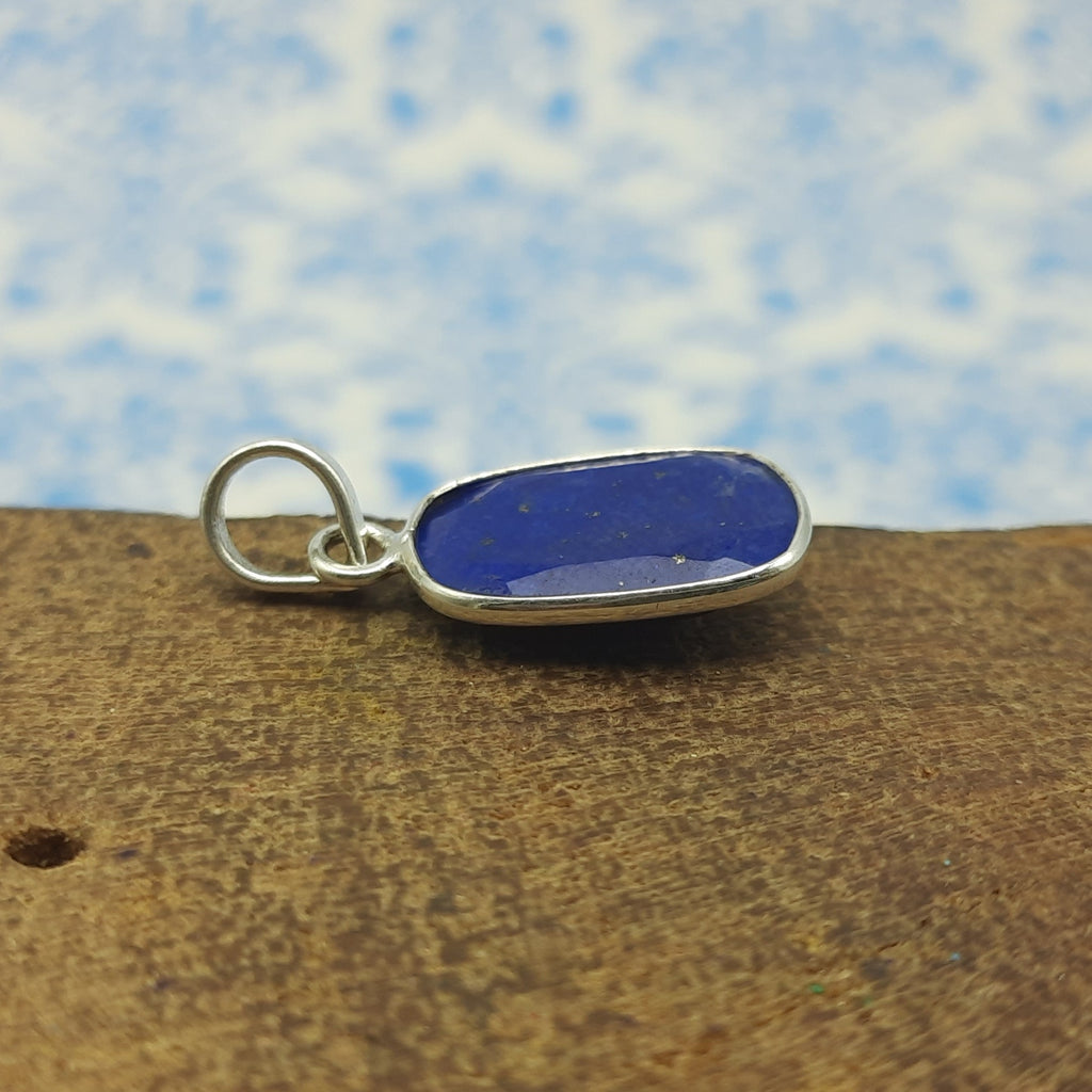 Lapis Checker Cut 925 Silver Bezel Necklace