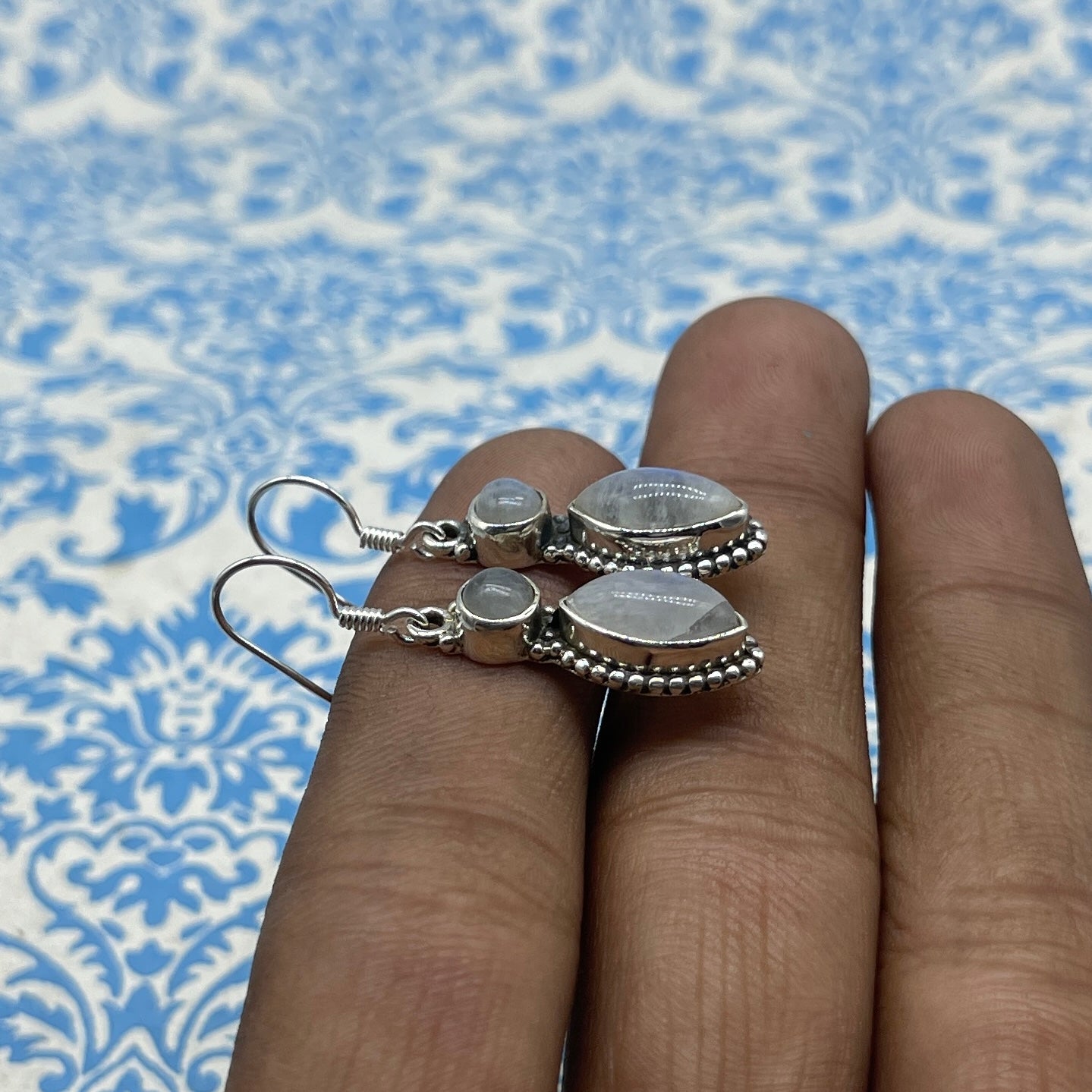 Natural Moonstone Marquise Earrings – Elegant 925 Silver Style