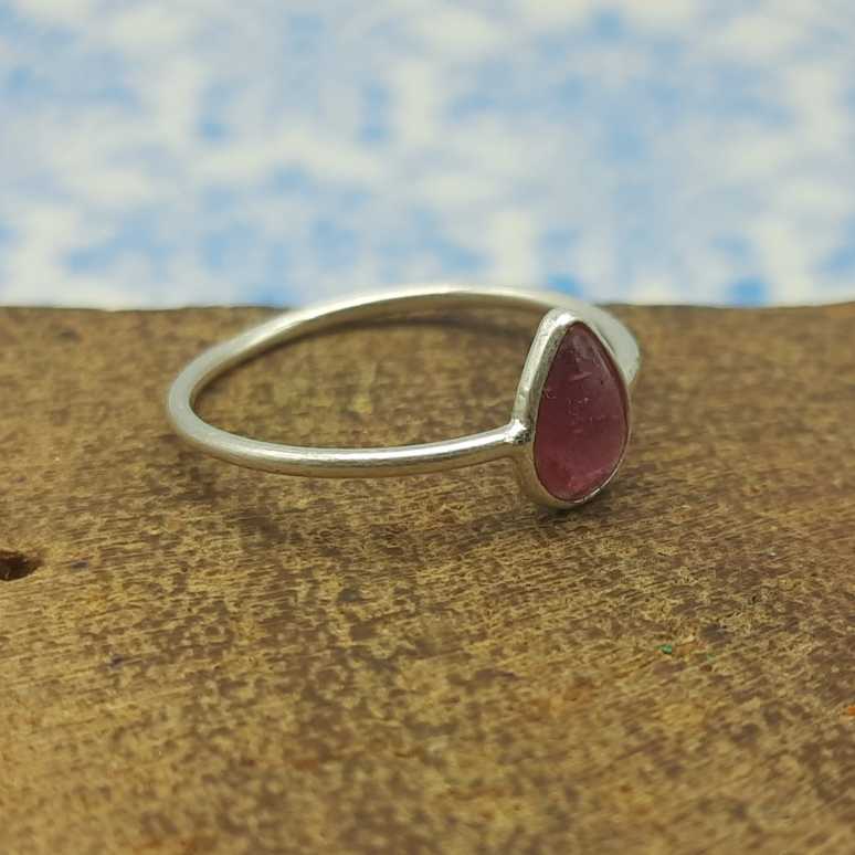 Teardrop Garnet Gemstone 925 Sterling Silver Bezel Stacking Ring