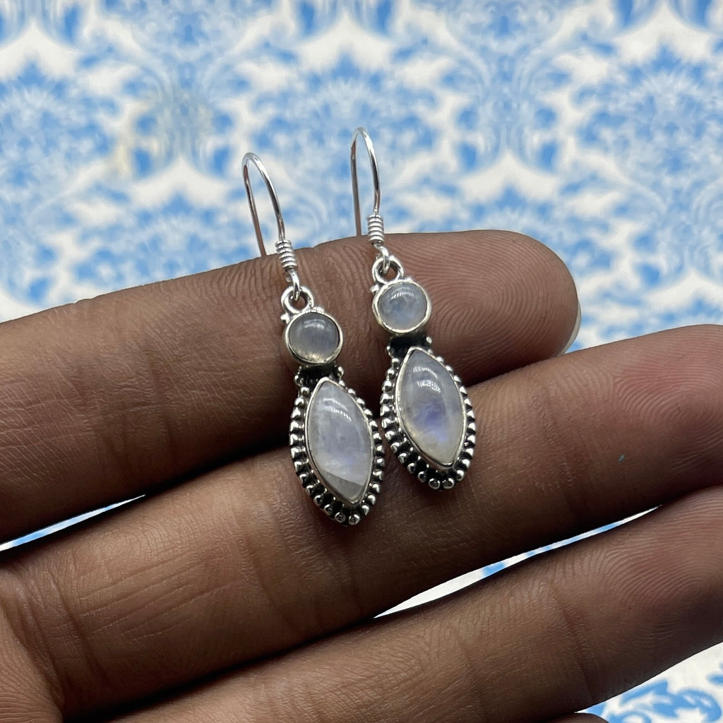 Natural Moonstone Marquise Earrings – Elegant 925 Silver Style