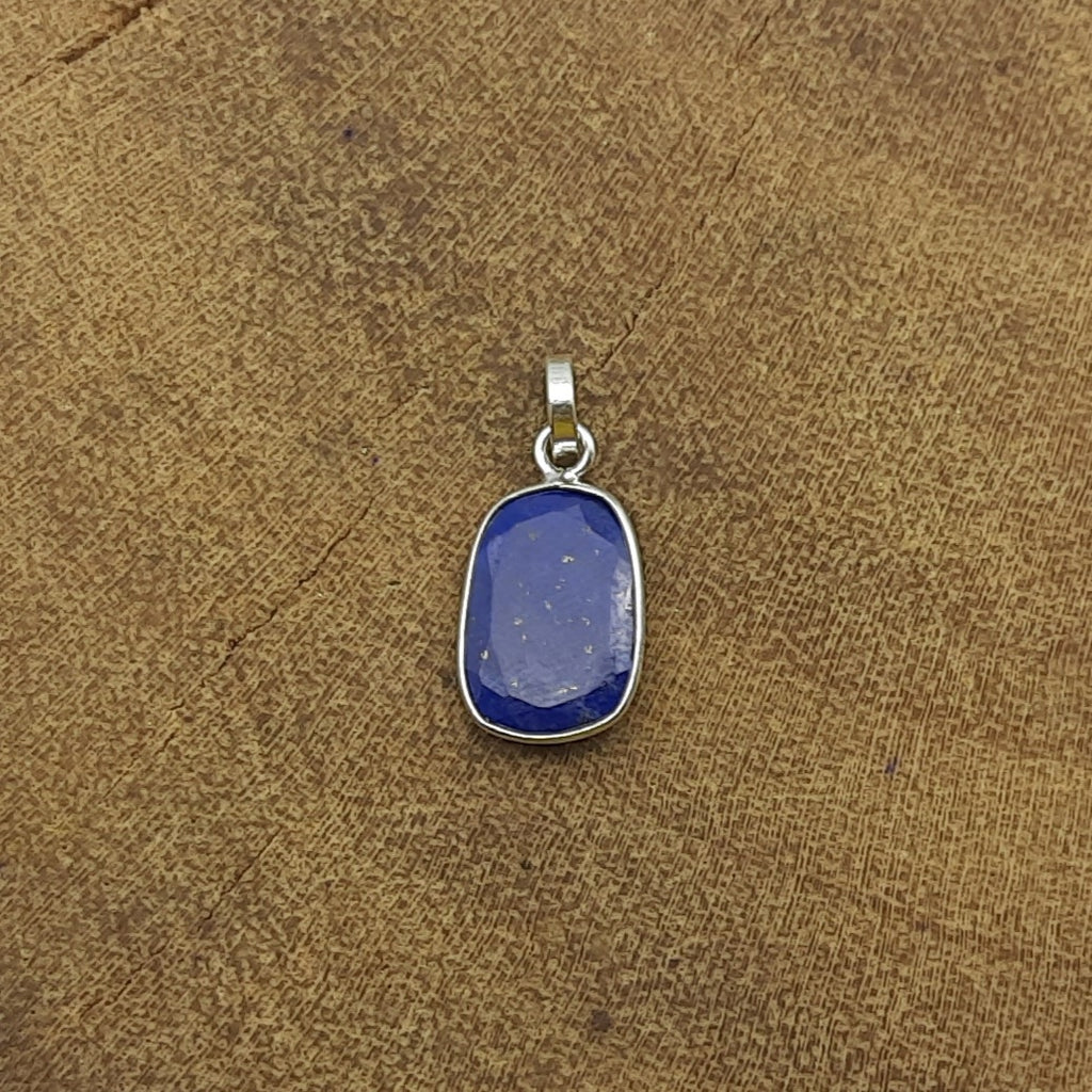 Lapis Checker Cut 925 Silver Bezel Necklace