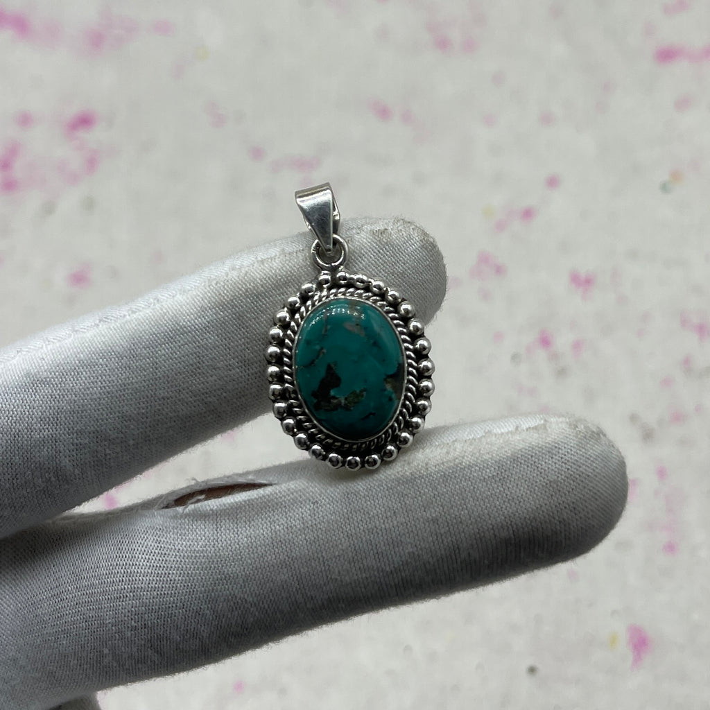 Tibetan Turquoise 925 Sterling Silver Pendant – Artisan Boho Jewelry