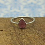 Teardrop Garnet Gemstone 925 Sterling Silver Bezel Stacking Ring