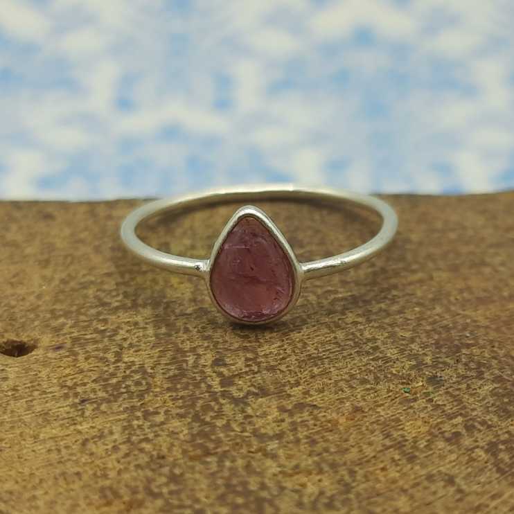 Teardrop Garnet Gemstone 925 Sterling Silver Bezel Stacking Ring