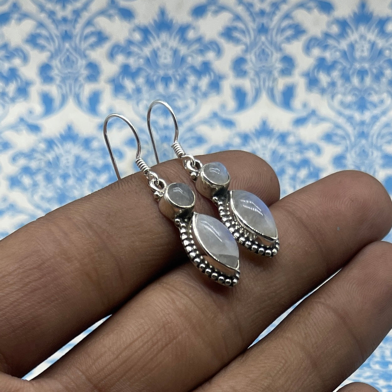 Natural Moonstone Marquise Earrings – Elegant 925 Silver Style