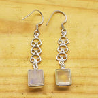 925 Silver Minimalist Moonstone Square Earrings