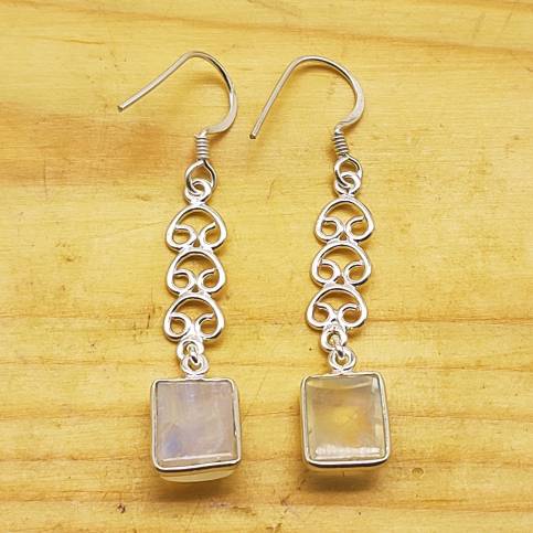 925 Silver Minimalist Moonstone Square Earrings