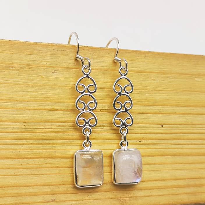925 Silver Minimalist Moonstone Square Earrings