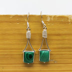 Minimalist Malachite Square Earrings – Handcrafted Silver