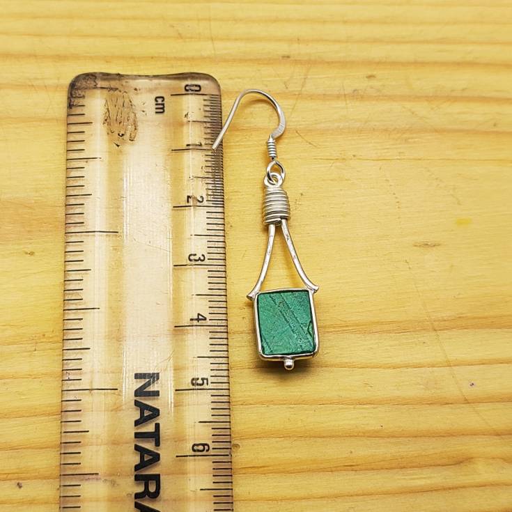 Minimalist Malachite Square Earrings – Handcrafted Silver