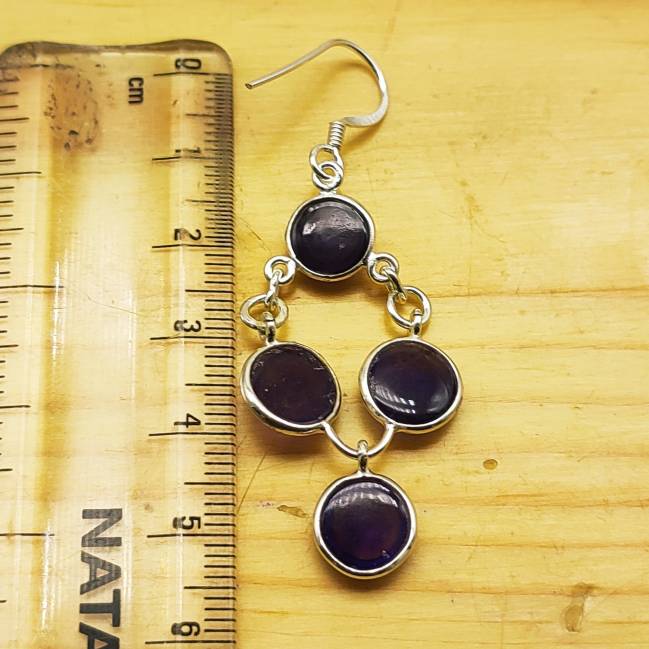 Elegant Round Gemstone Silver Earring – Minimal Boho Design