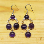 Elegant Round Gemstone Silver Earring – Minimal Boho Design