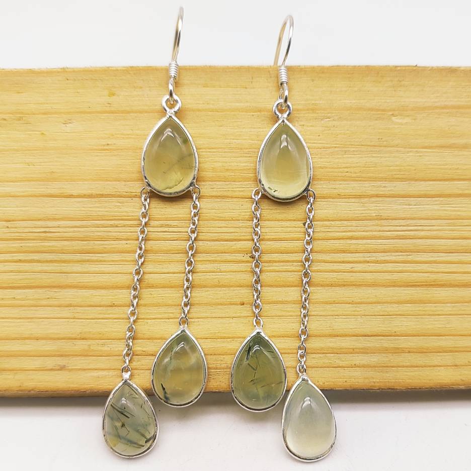 Silver Prehnite Earring – Handmade Bohemian Style