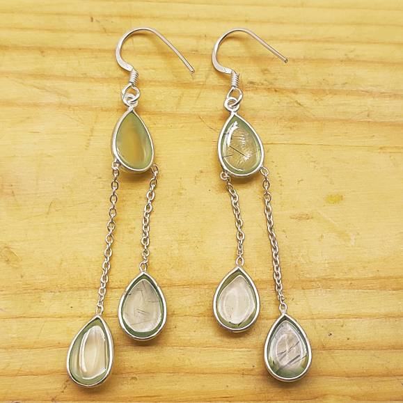 Silver Prehnite Earring – Handmade Bohemian Style