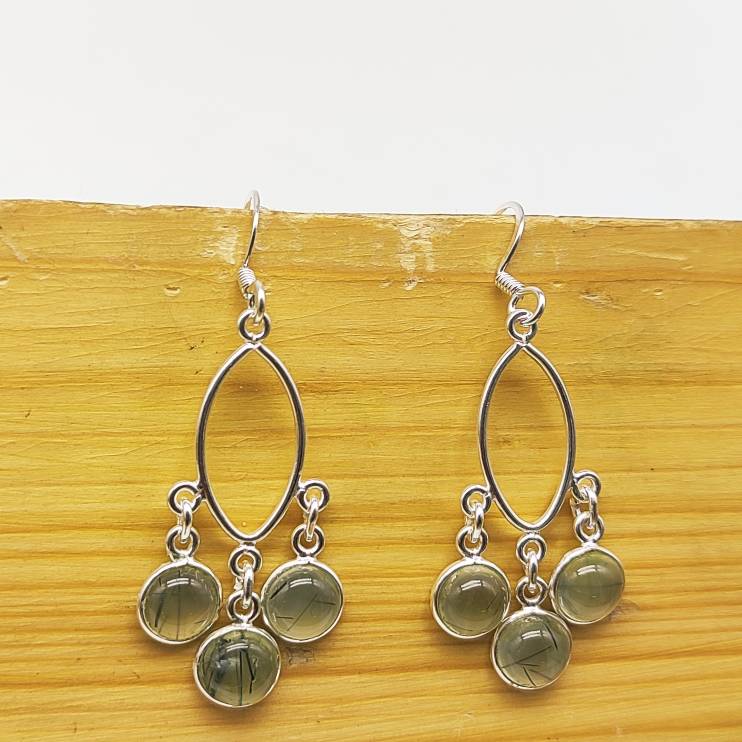 Designer Prehnite Round Earring – Artisan Silver Jewelry
