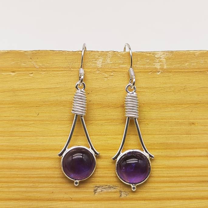 Boho Amethyst Silver Earrings – Elegant Everyday Wear