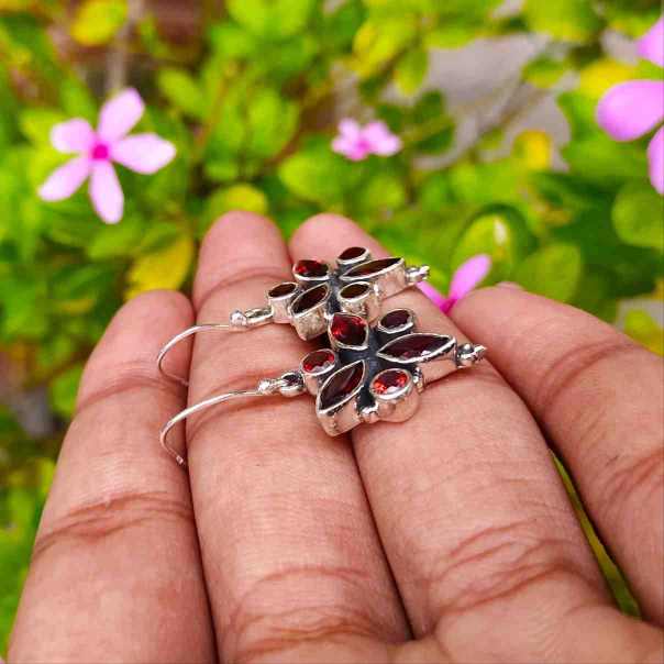 Elegant Garnet Gemstone  Sterling Silver Earrings