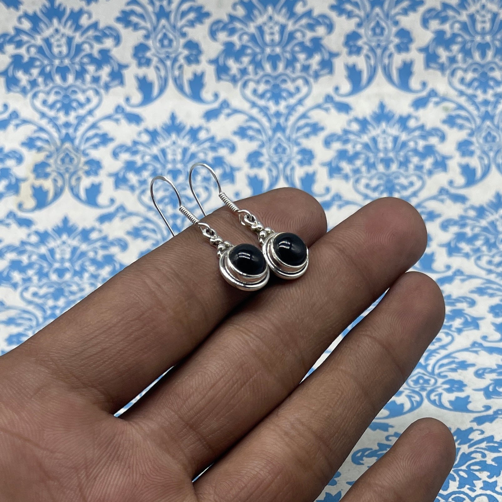 925 Silver Black Onyx Dangle Earrings – Statement Gemstone Jewelry