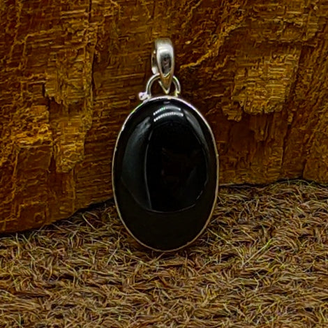 Black Onyx Cabochon 925 Silver Boho Pendant Necklace