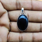 Black Onyx Cabochon 925 Silver Boho Pendant Necklace
