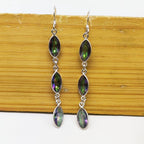 Natural Mystic Topaz Gemstone Long Layer Earrings
