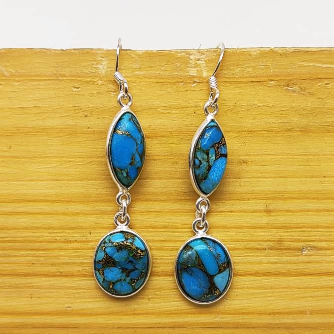Boho Blue Copper Turquoise Dangle Earrings – Statement Jewelry