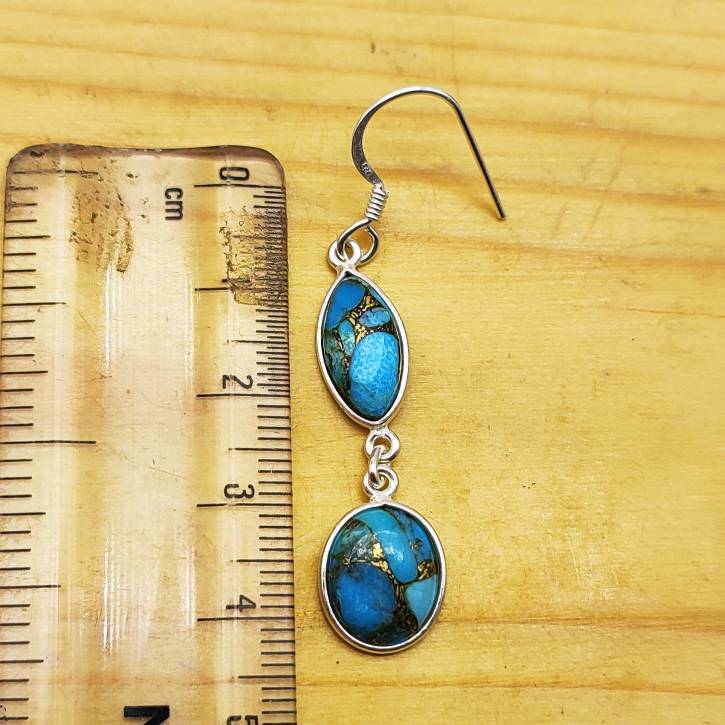 Boho Blue Copper Turquoise Dangle Earrings – Statement Jewelry