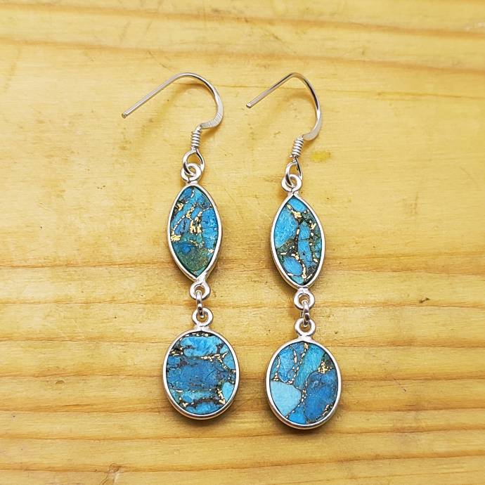 Boho Blue Copper Turquoise Dangle Earrings – Statement Jewelry