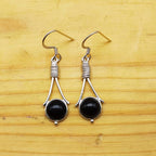 Black Onyx Gemstone Round Earrings in Sterling Silver – Handmade Jewelry