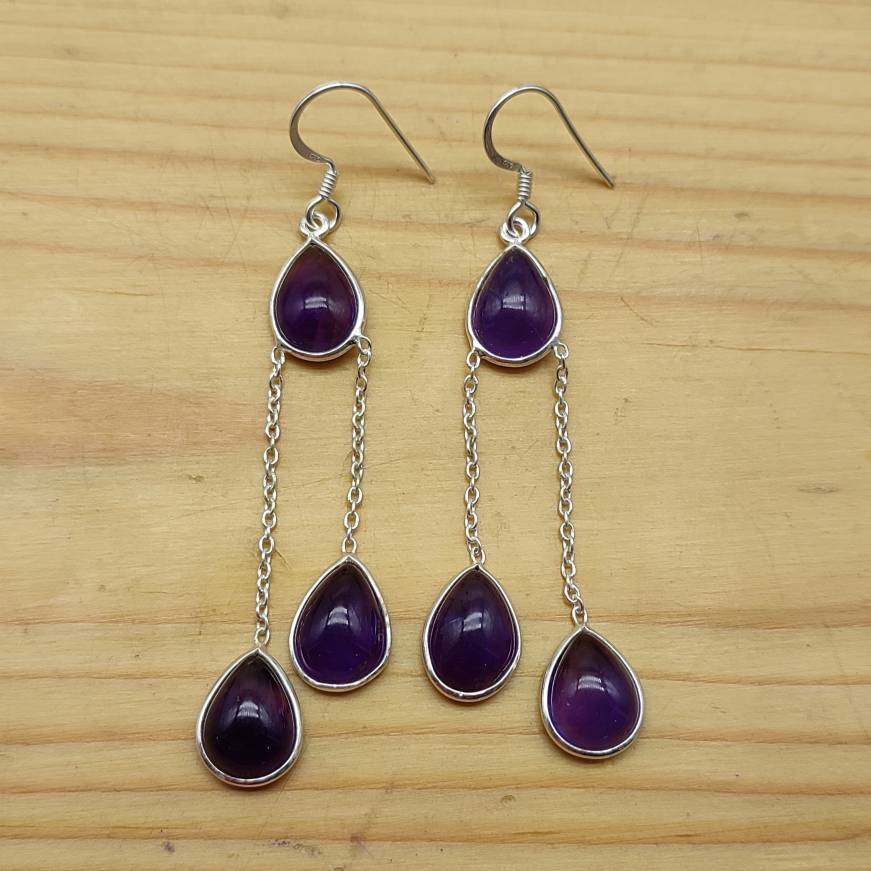 Amethyst Gemstone Dangle Earrings – Elegant Drop Style