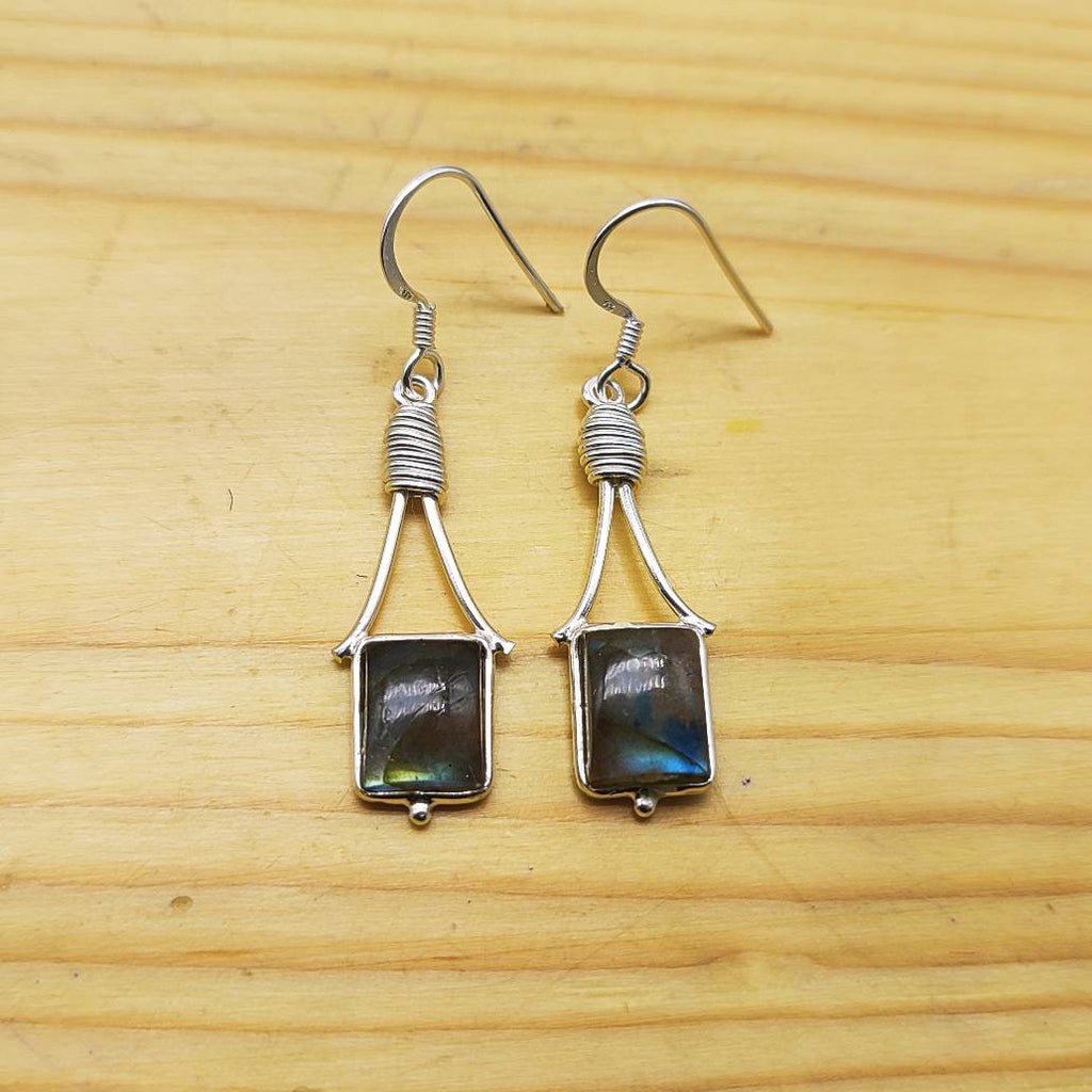 Labradorite Rectangular Drop Earrings in Sterling Silver