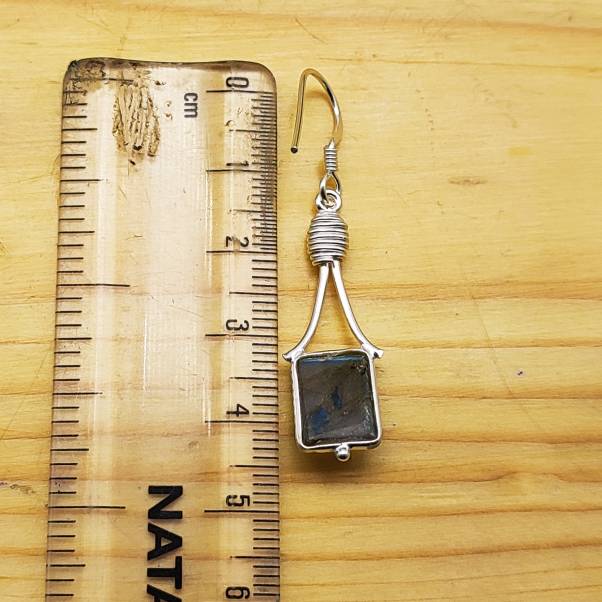 Labradorite Rectangular Drop Earrings in Sterling Silver