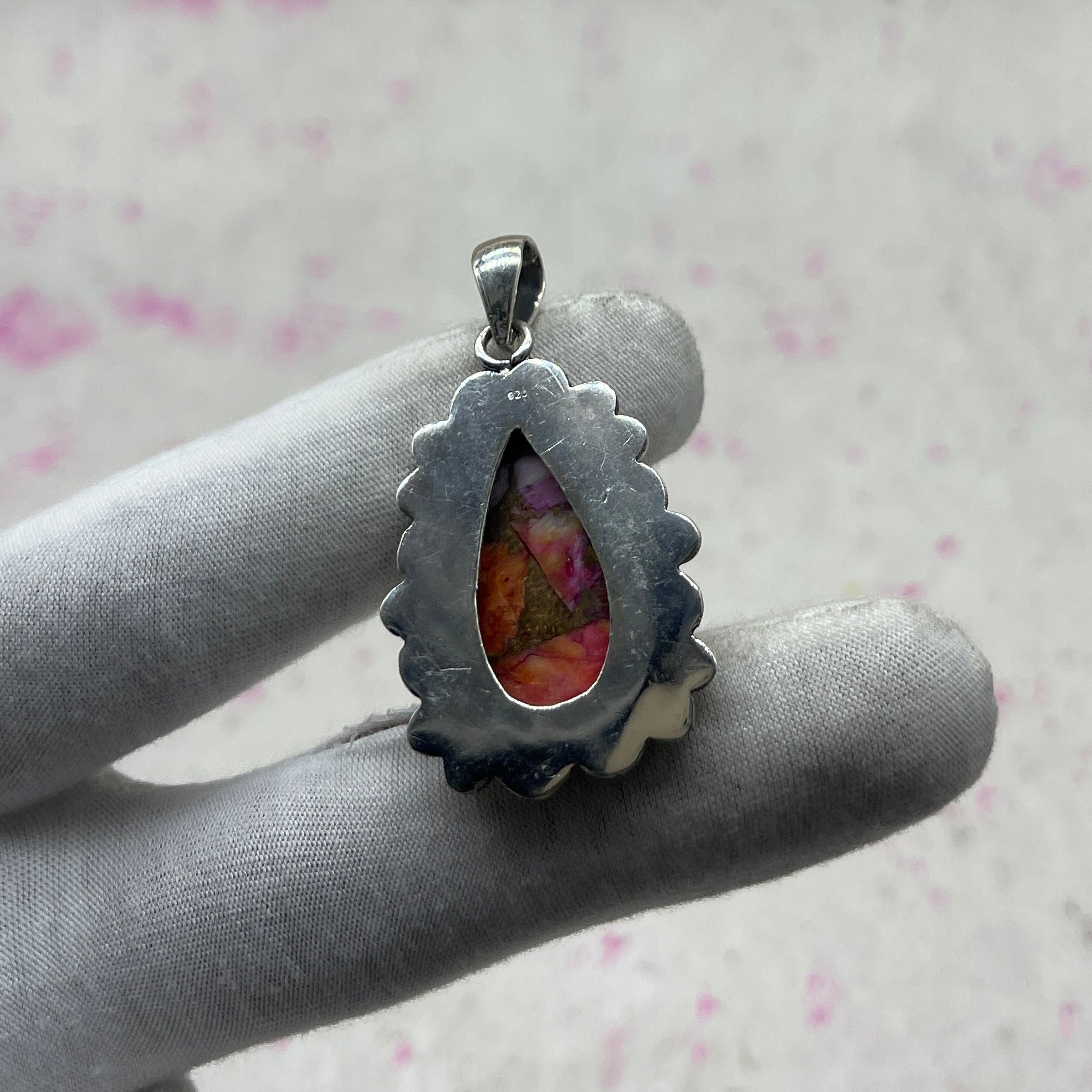 Spiny Oyster Turquoise 925 Sterling Silver Pendant – Handmade Artisan Pendant