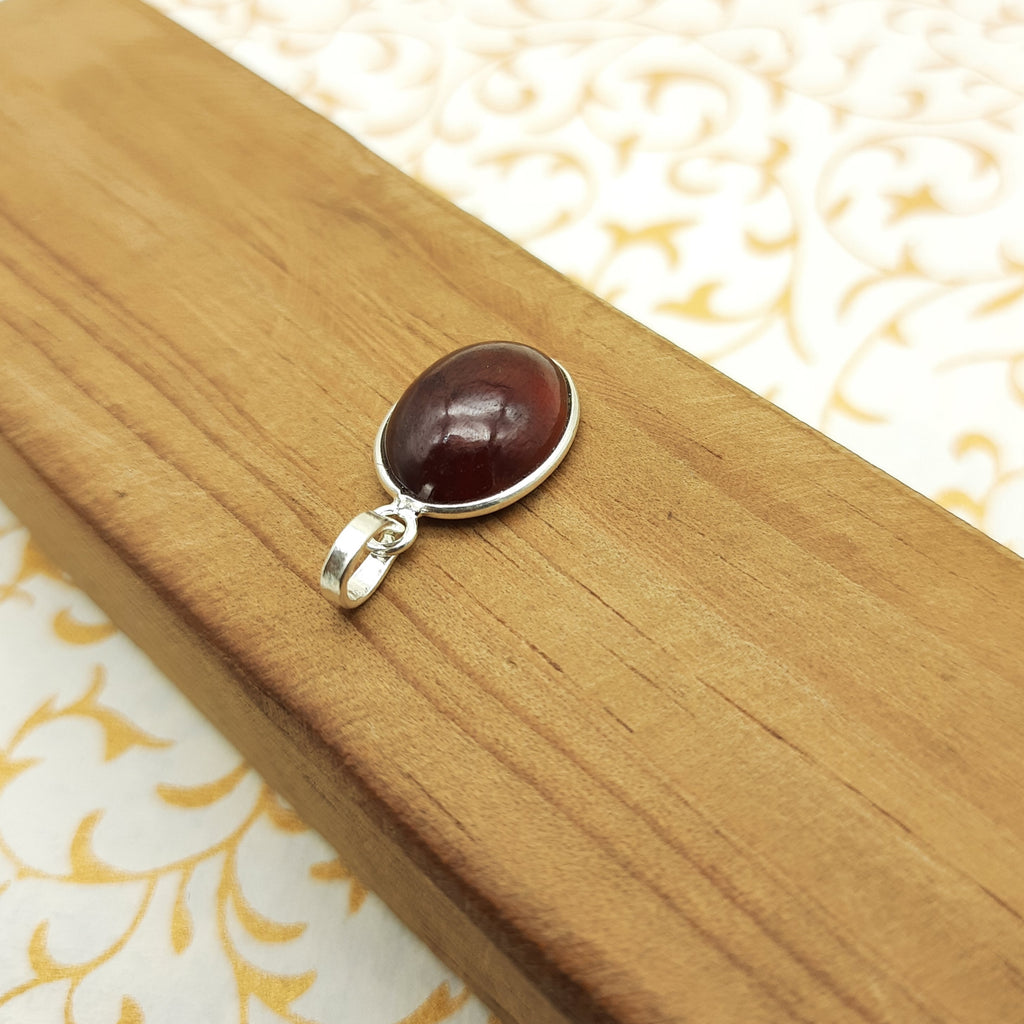 925 Sterling Silver Hessonite Garnet Pendant – Natural Gemstone Bezel Set | Vedic Astrology Rahu Stone