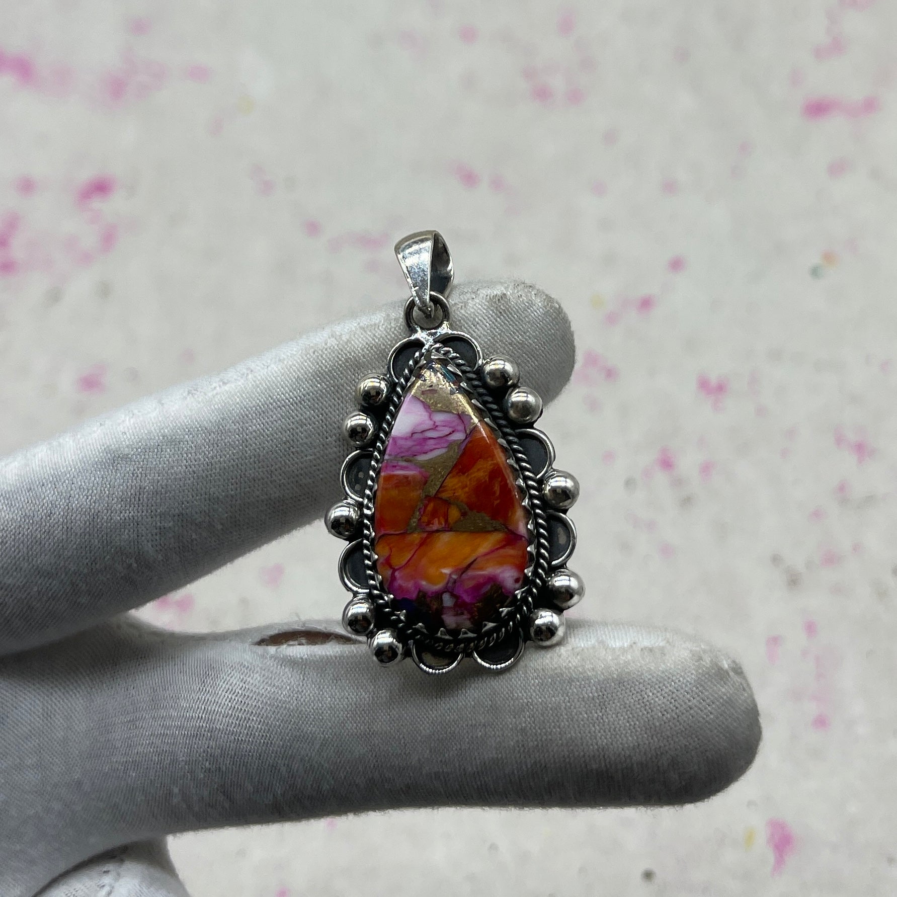 Spiny Oyster Turquoise 925 Sterling Silver Pendant – Handmade Artisan Pendant