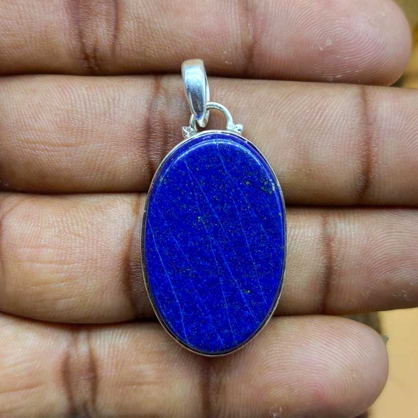 Lapis Lazuli Cabochon 925 Silver Boho Pendant Necklace