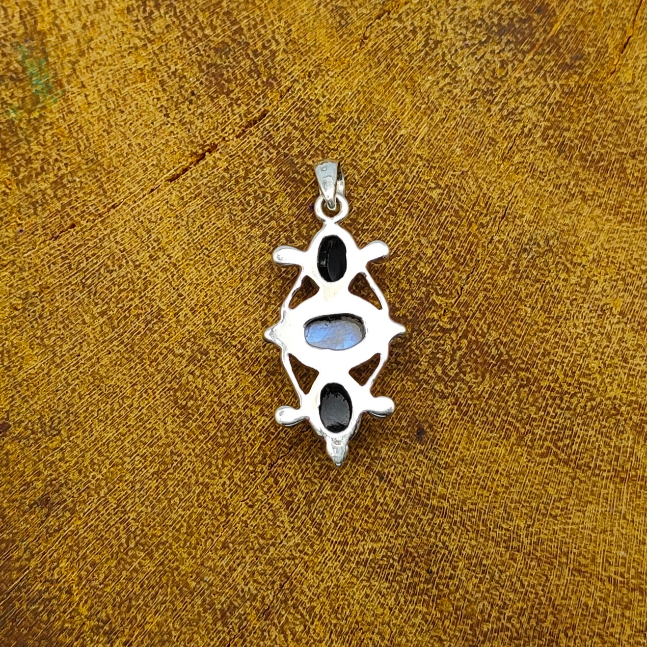 Rainbow Moonstone & Black Onyx Nepali Bohemian Silver Pendant