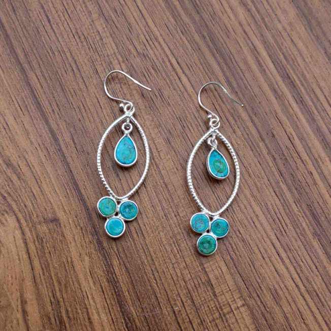Elegant 925 Sterling Silver Turquoise Dangle Earrings