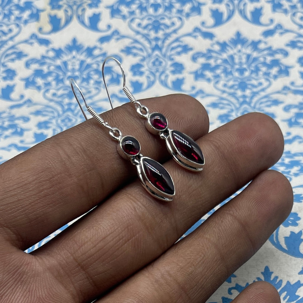 925 Sterling Silver Marquise Dangle Garnet Statement Earring