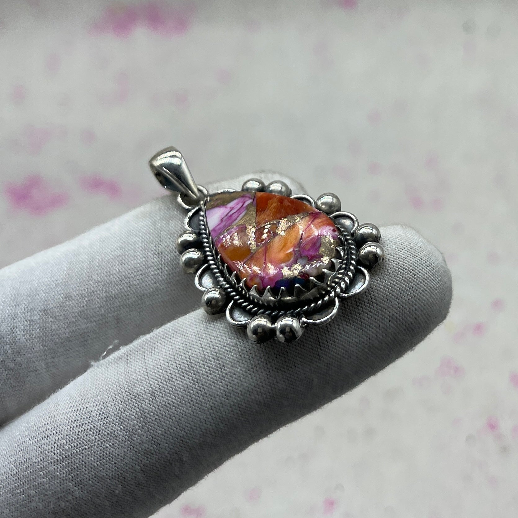 Spiny Oyster Turquoise 925 Sterling Silver Pendant – Handmade Artisan Pendant