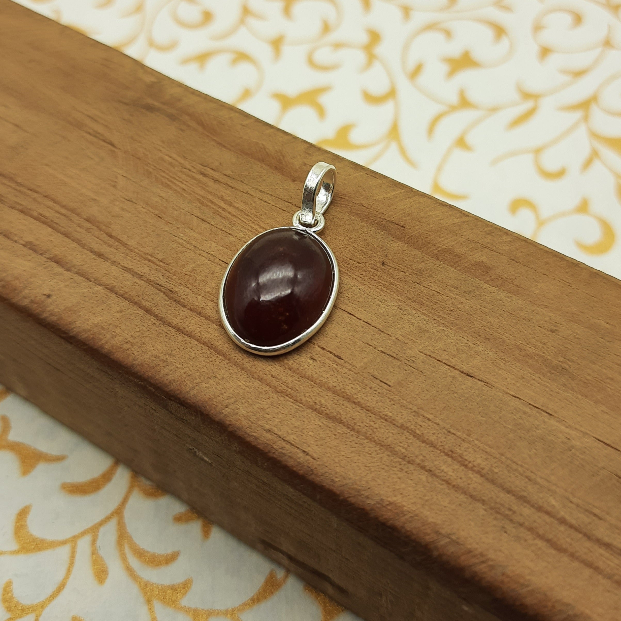 925 Sterling Silver Hessonite Garnet Pendant – Natural Gemstone Bezel Set | Vedic Astrology Rahu Stone