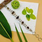 Elegant Natural Smokey Quartz Silver Bezel Bracelet Jewelry