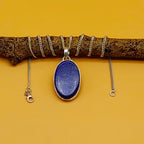 Lapis Lazuli Cabochon 925 Silver Boho Pendant Necklace