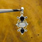 Rainbow Moonstone & Black Onyx Nepali Bohemian Silver Pendant